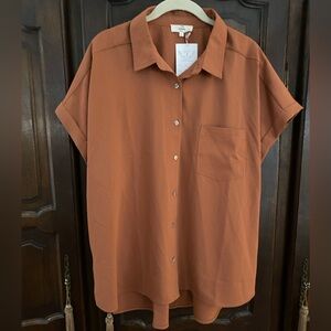 Entro terracotta orange short sleeve button up tunic L NWT